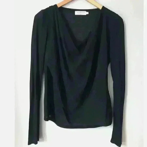 VELVET Black Front Panel Drape Long Sleeve Contrast Top Size S - Picture 1 of 6